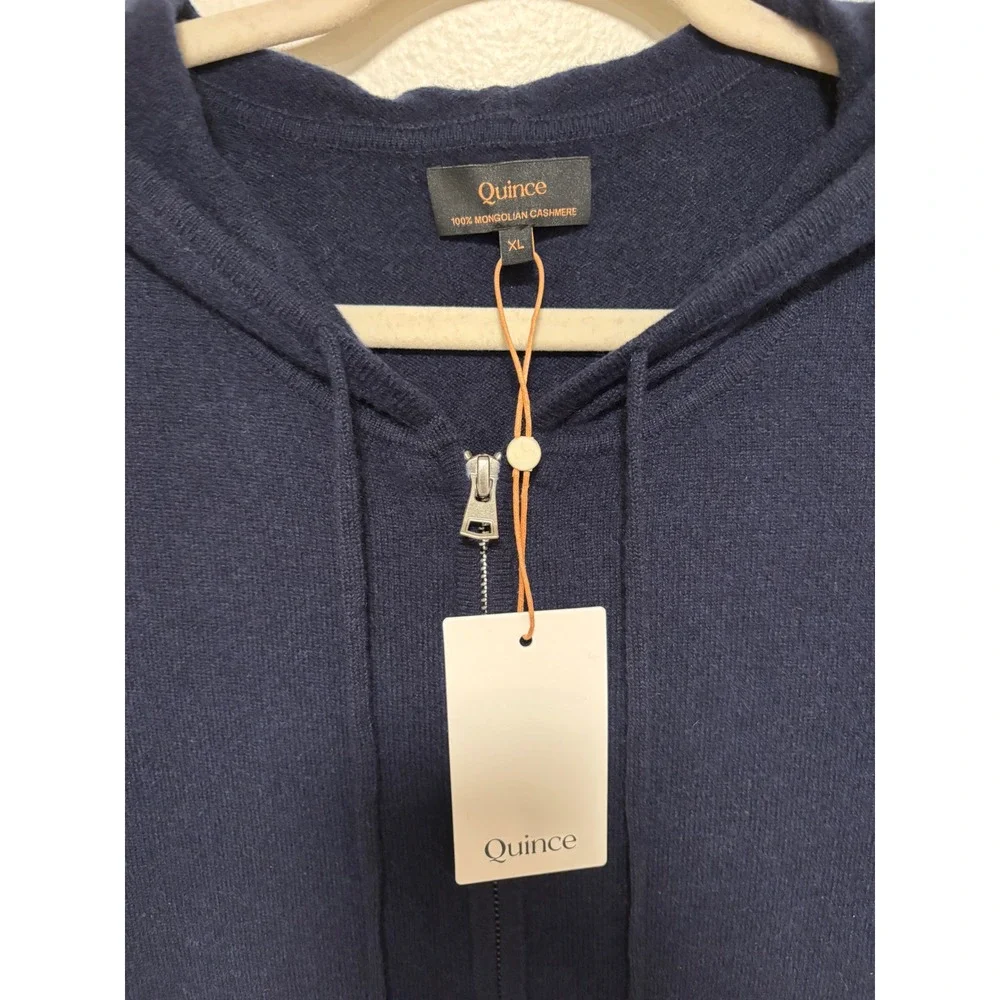 NWT Quince Mongolian Cashmere Full Zip Hoodie True Navy Womens XL - Picture 3 of 4